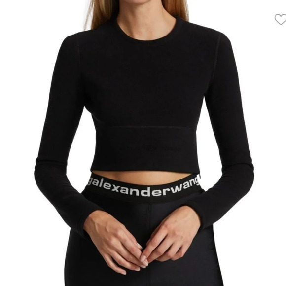 ALEXANDER WANG Long Sleeve Logo Ski Crop Top in black size small - Picture 8 of 11